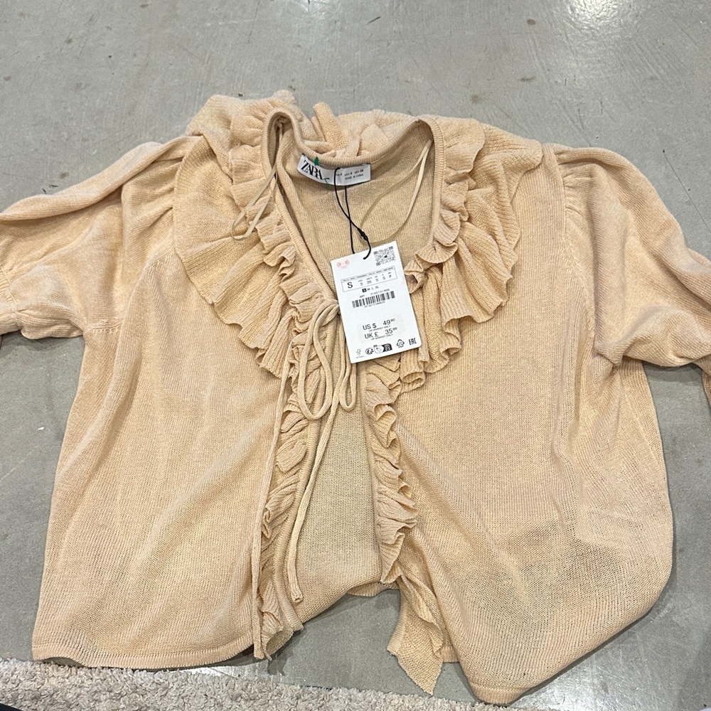 Zara Light Tan Ruffled Knit Top